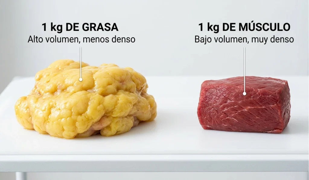 Un kilo de grasa tiene mucho más volumen que un kilo de músculo