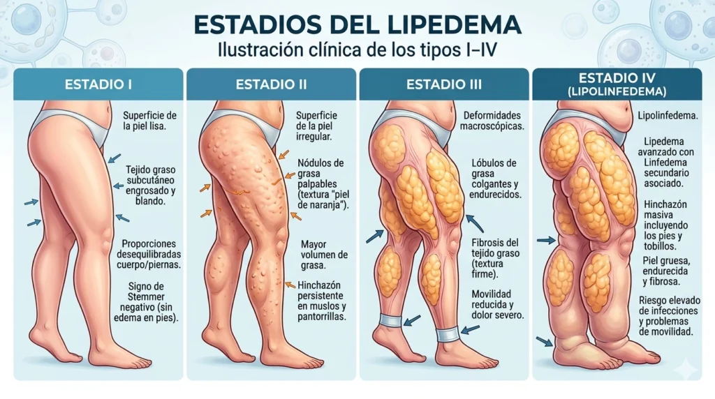 Ilustración estadios del lipedema